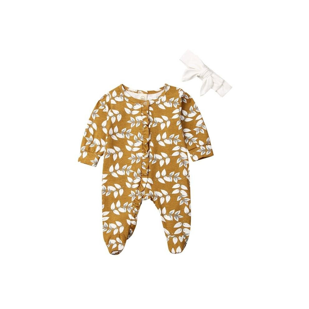 (Newborn) Baby Long Sleeve Floral Romper Elegant Ruffle Cotton Jumpsuit Outfit