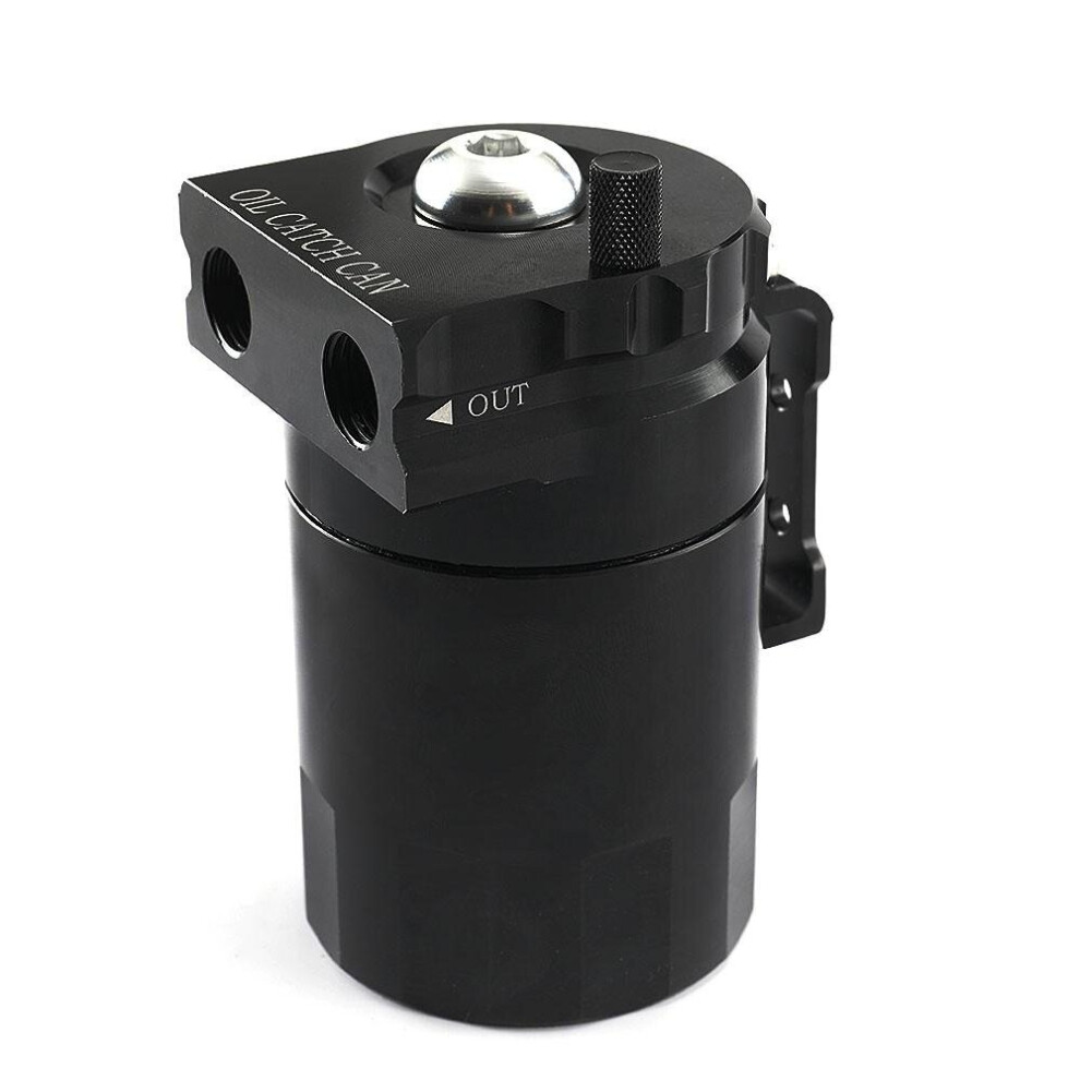 (Black) Aluminum Universal Oil Catch Can Tank with Breather Reservoir Filter Baffled