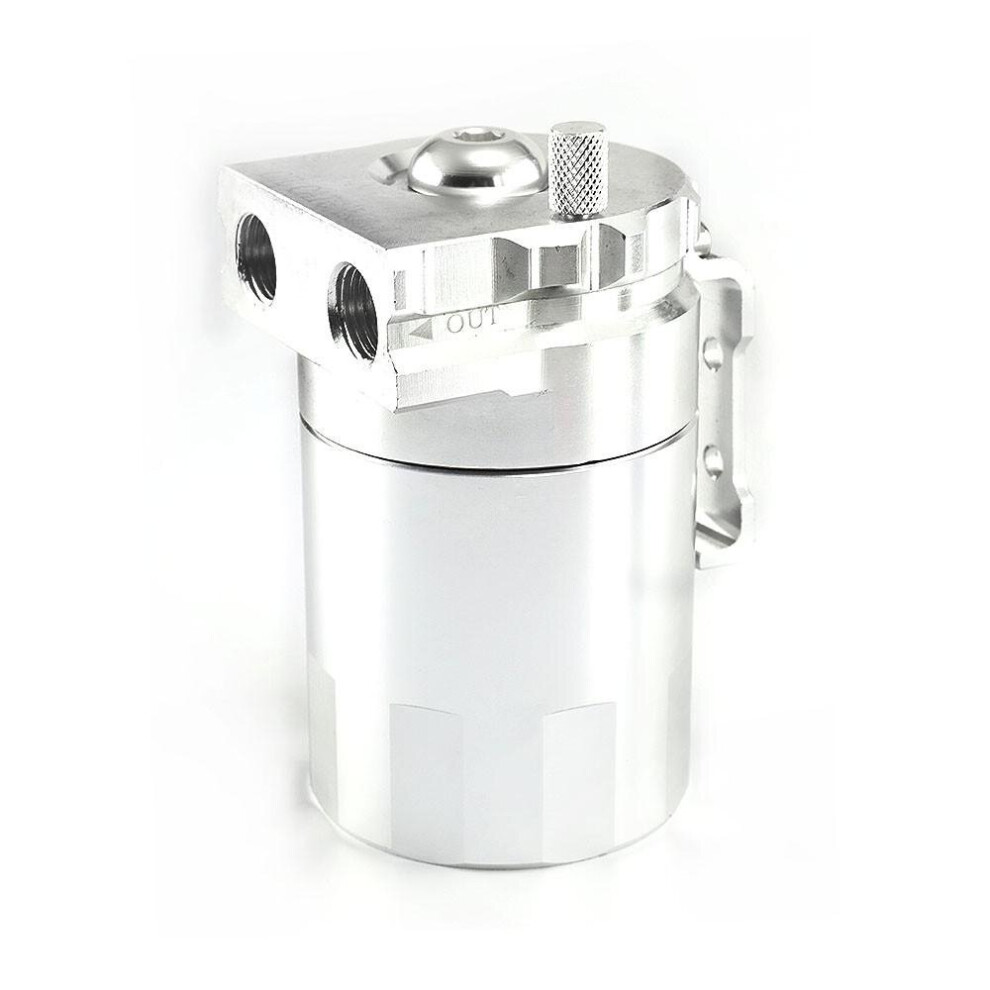 (Silver) Aluminum Universal Oil Catch Can Tank with Breather Reservoir Filter Baffled