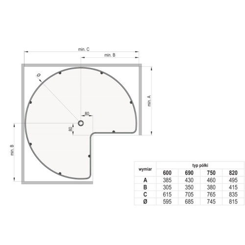 (Ø600, Grey) Three quarter carousel - kitchen storage system 1