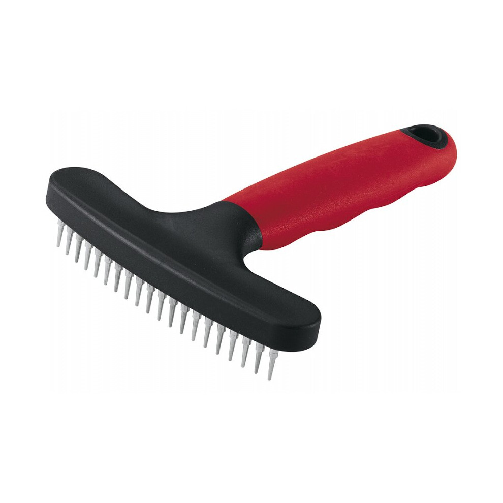 dog comb 11 x 15,5 cm steel/rubber red/black