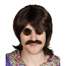 Brown wig and mustache for men
