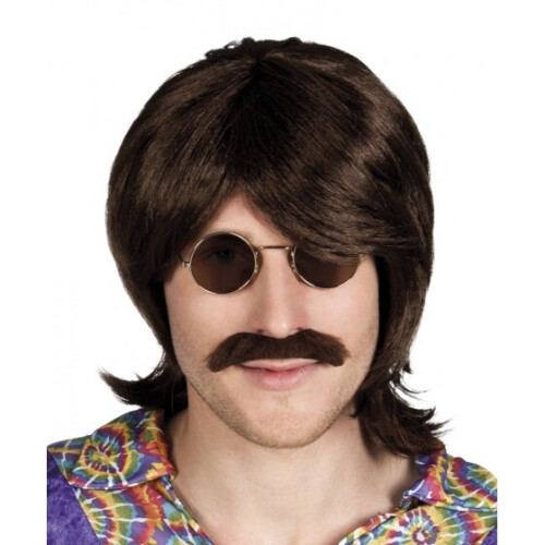 Brown wig and mustache for men