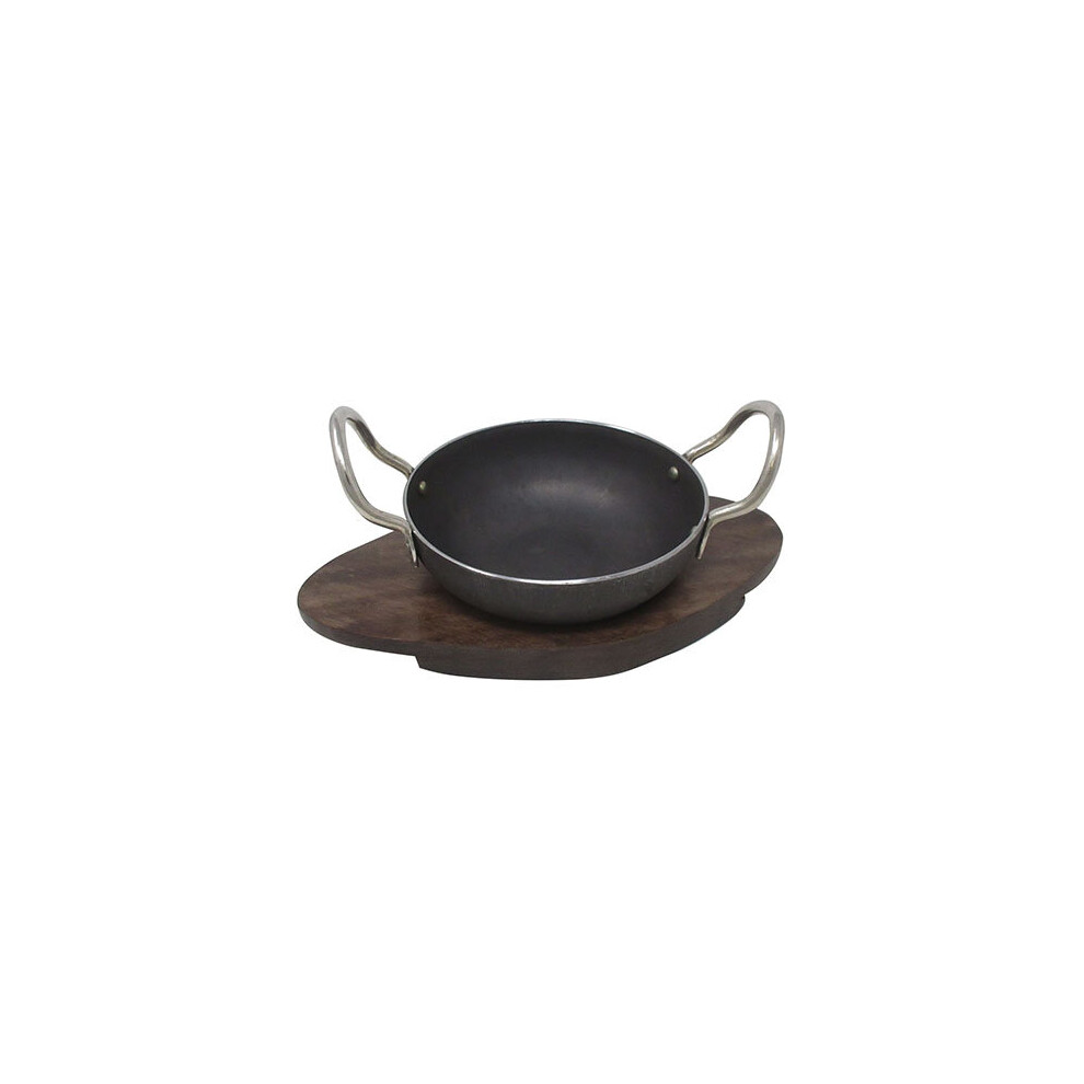 (17cm) Iron Karahi Balti Curry Dish Set & Wooden Trivet