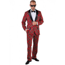 dress suit checkered men's polyester red size S