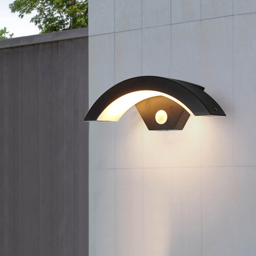 16WOutdoor PIR Motion Sensor LED Wall Light Curved Stylish Garden Lamp