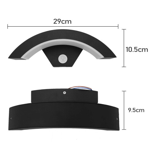 16W Modern LED Wall Light Outdoor PIR Motion Sensor Curved Garden Lamp 1