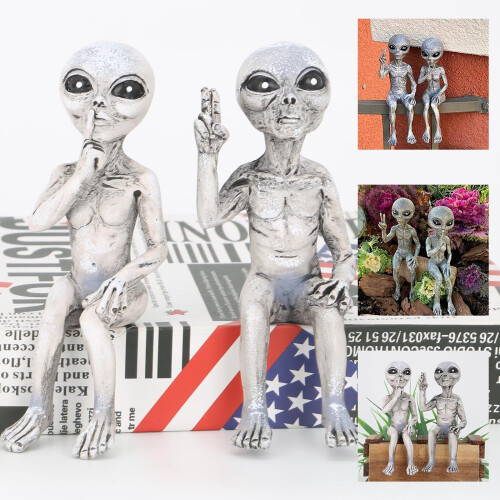 2X Garden Outer Space Alien Statue Resin Decoration Gift