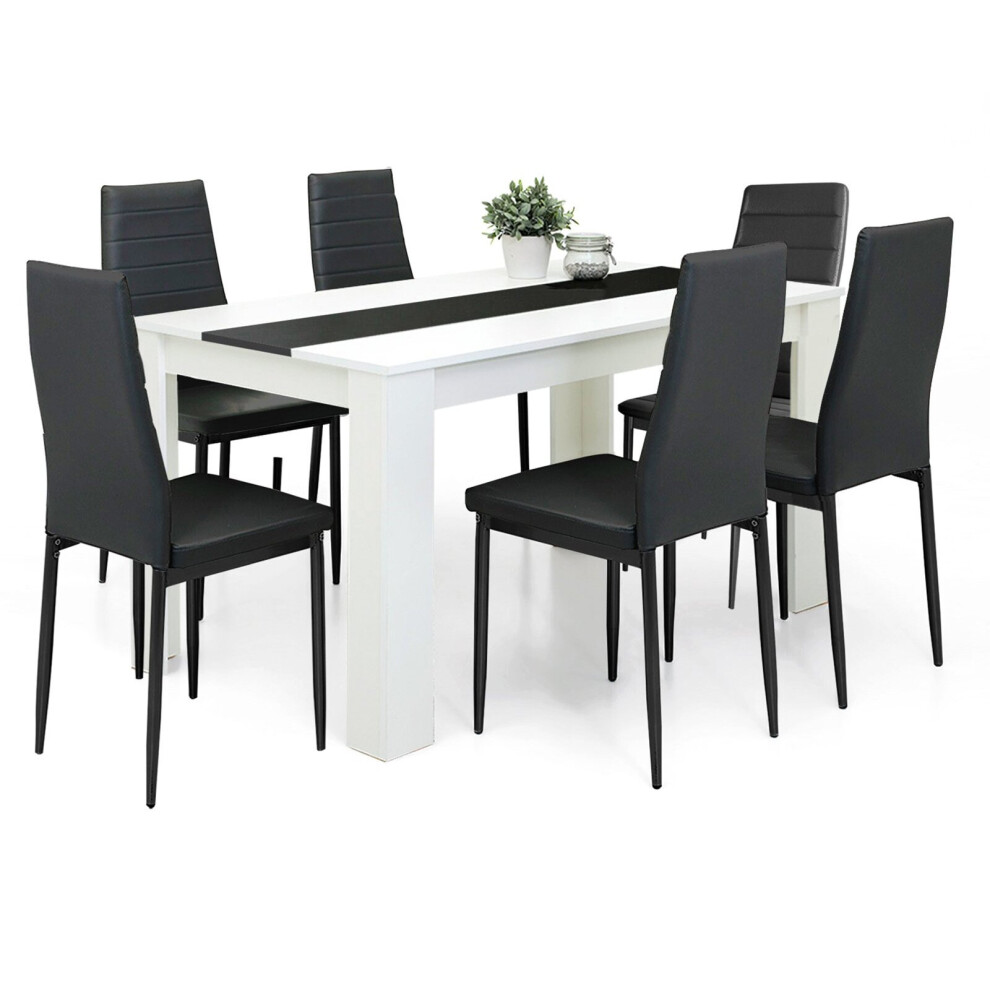 (140cm White Table & 6 Black Chairs) Wooden Dining table And Dining Room Chairs Set