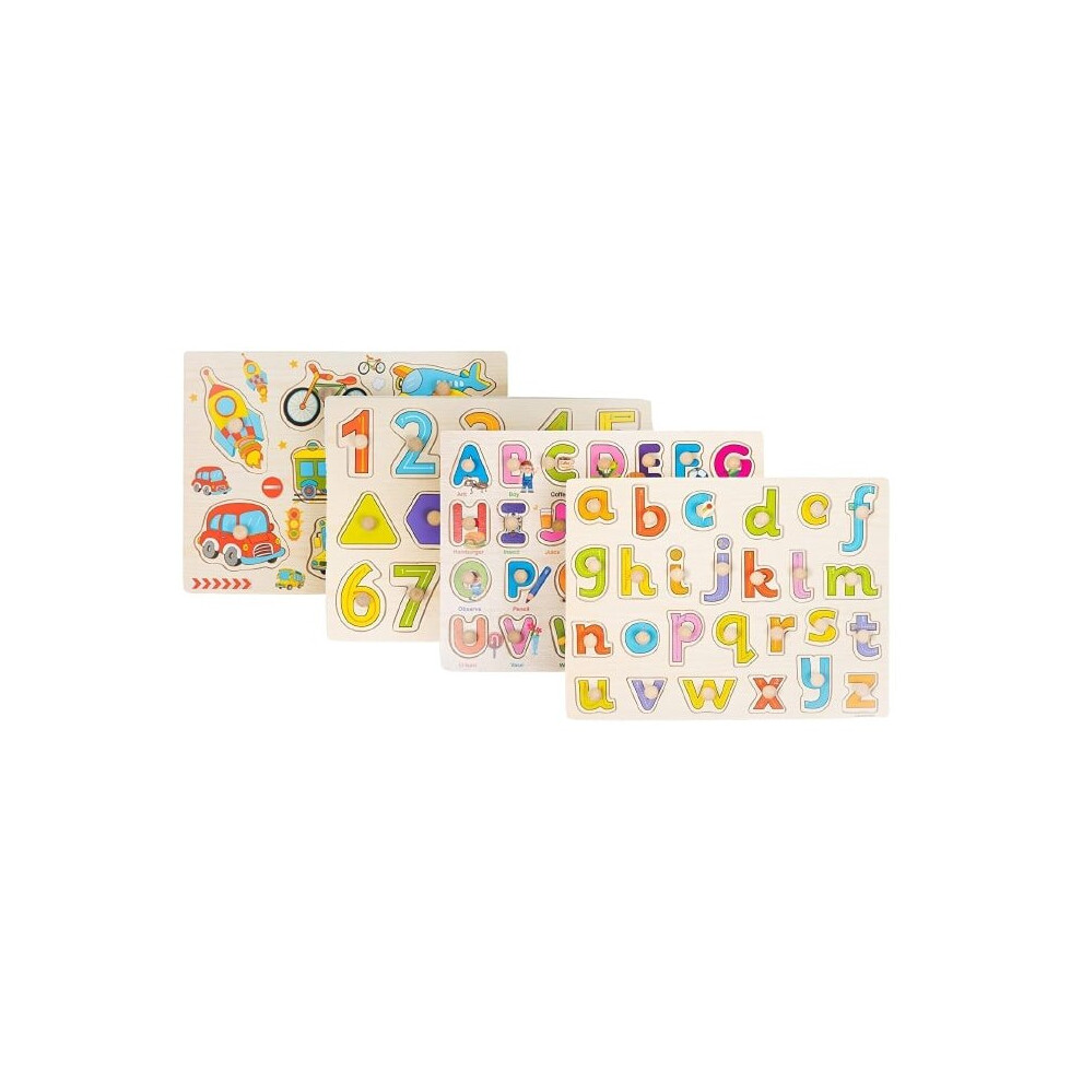 4 Early Learning Educational Wooden Peg Puzzles