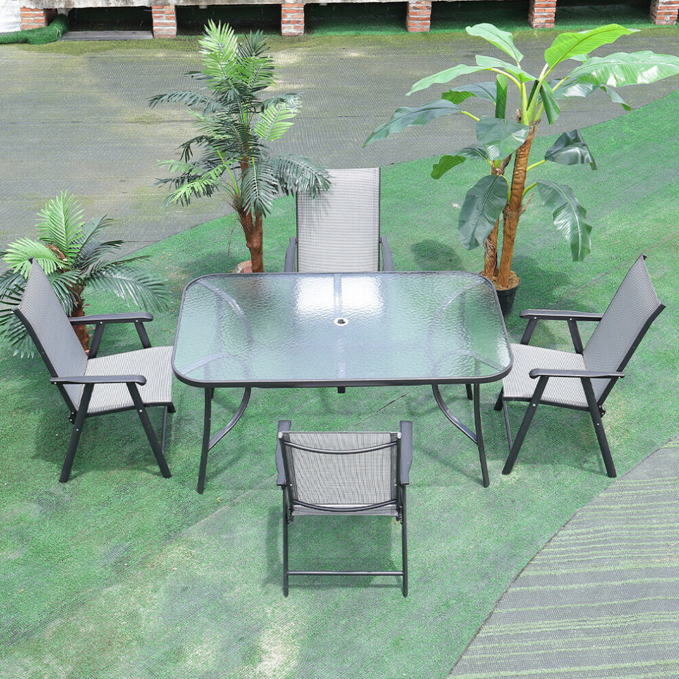 Garden Dining Table & Chairs Set Patio Outdoor Furniture w/ Parasol Hole