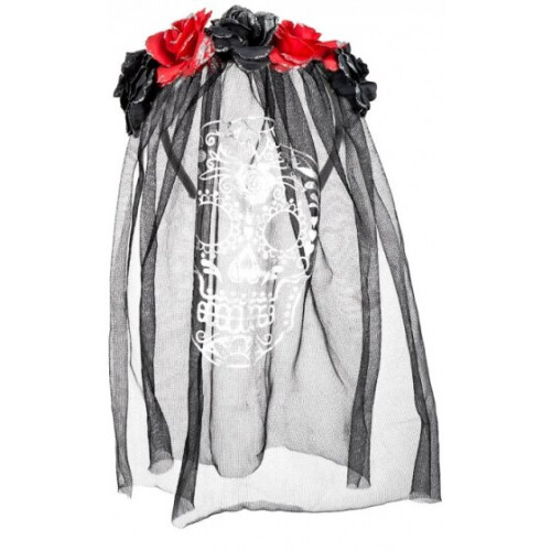 tiara with veil skull polyester grey/red one-size