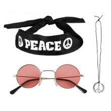 Hippie dress kit: glasses, headband and unisex necklace