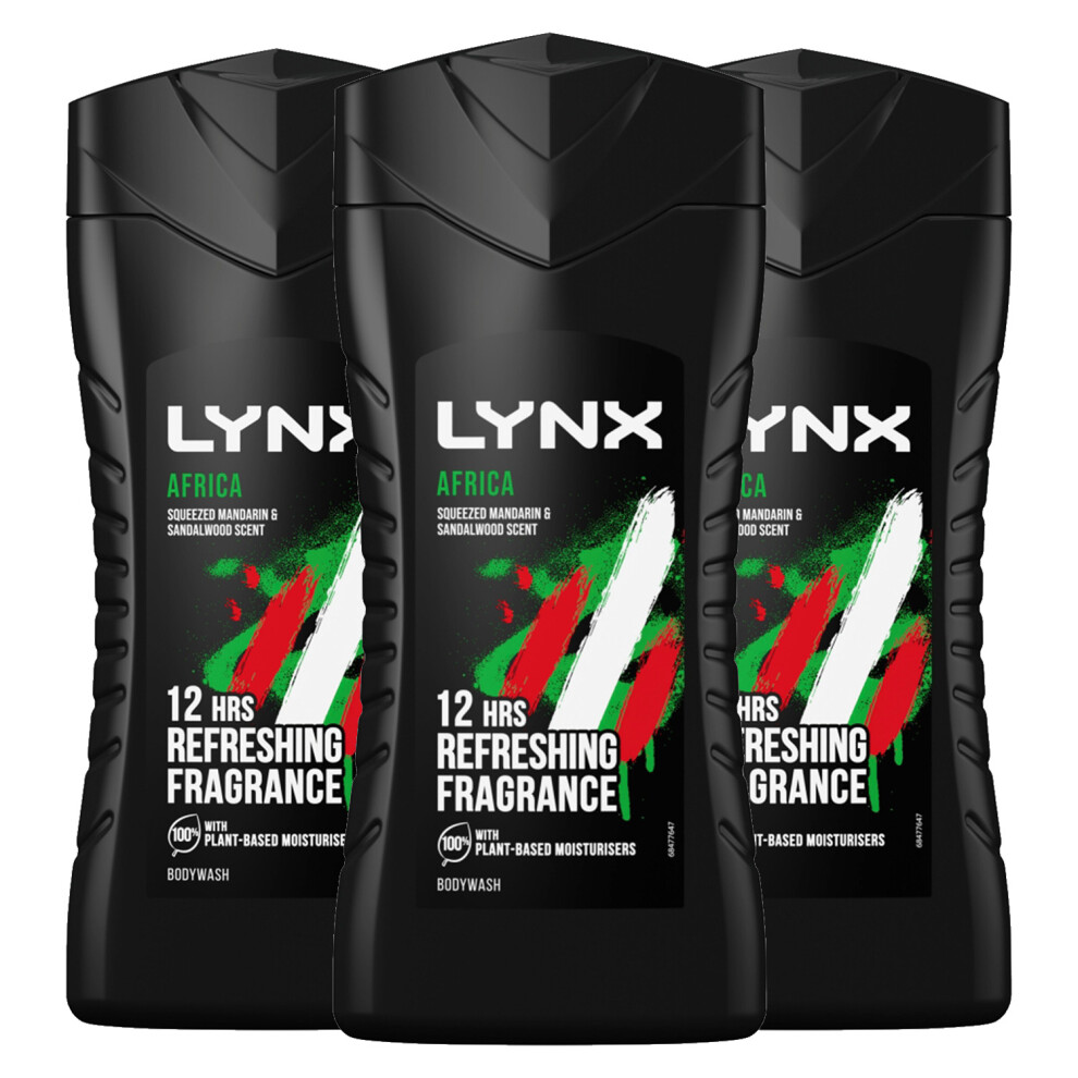 Lynx Africa 12-H Refreshing Shower Gel Body Wash for Men, 3x225ml