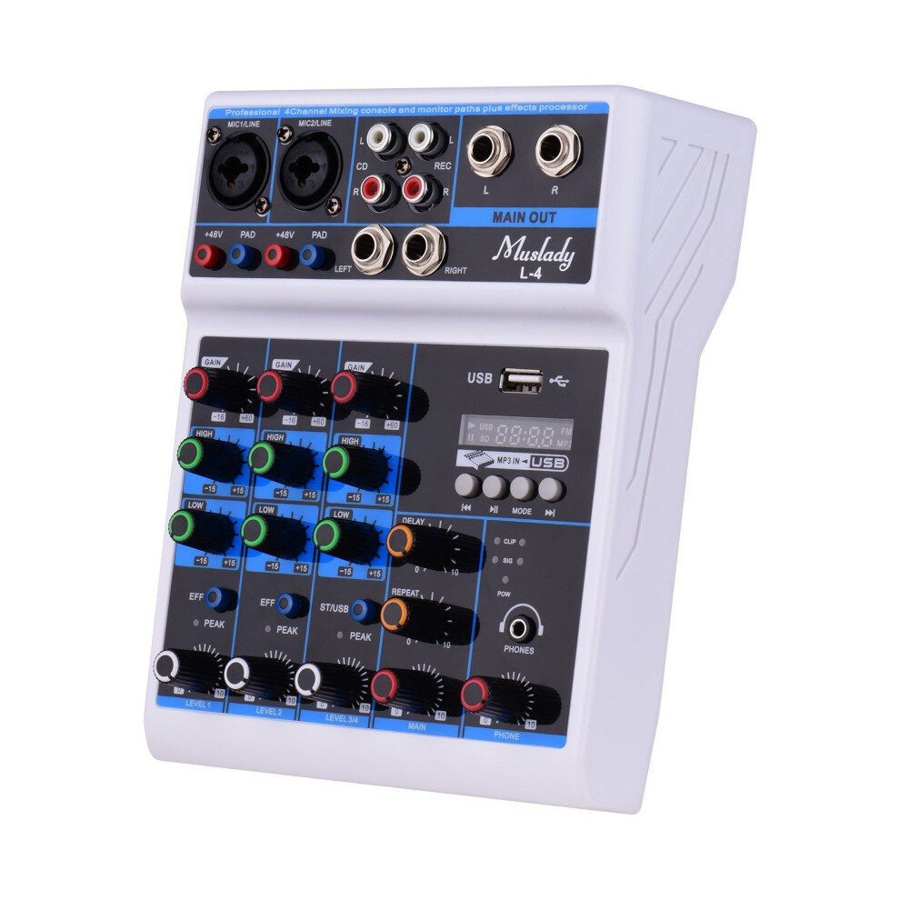 (EU plug) 4-Channel Audio Mixer Mixing Console LED Screen