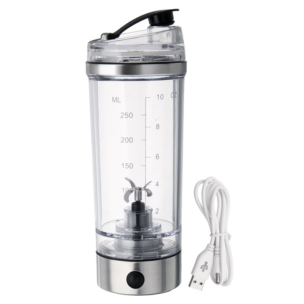 250ML Portable USB Rechargeable Protein Shaker Mixer Bottle