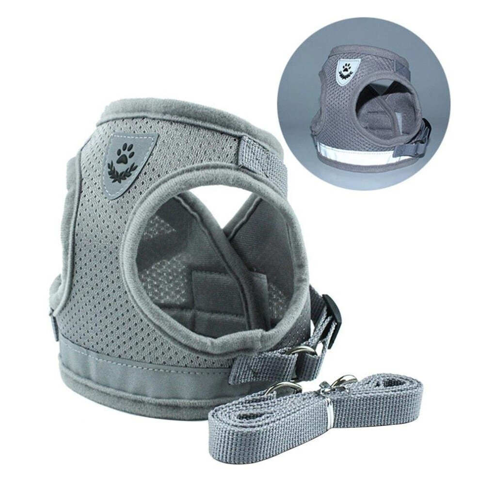 (Grey, M) Dog Harness No-Pull Pet Harness Step-in Air Dog Harness, Soft Mesh Reflective