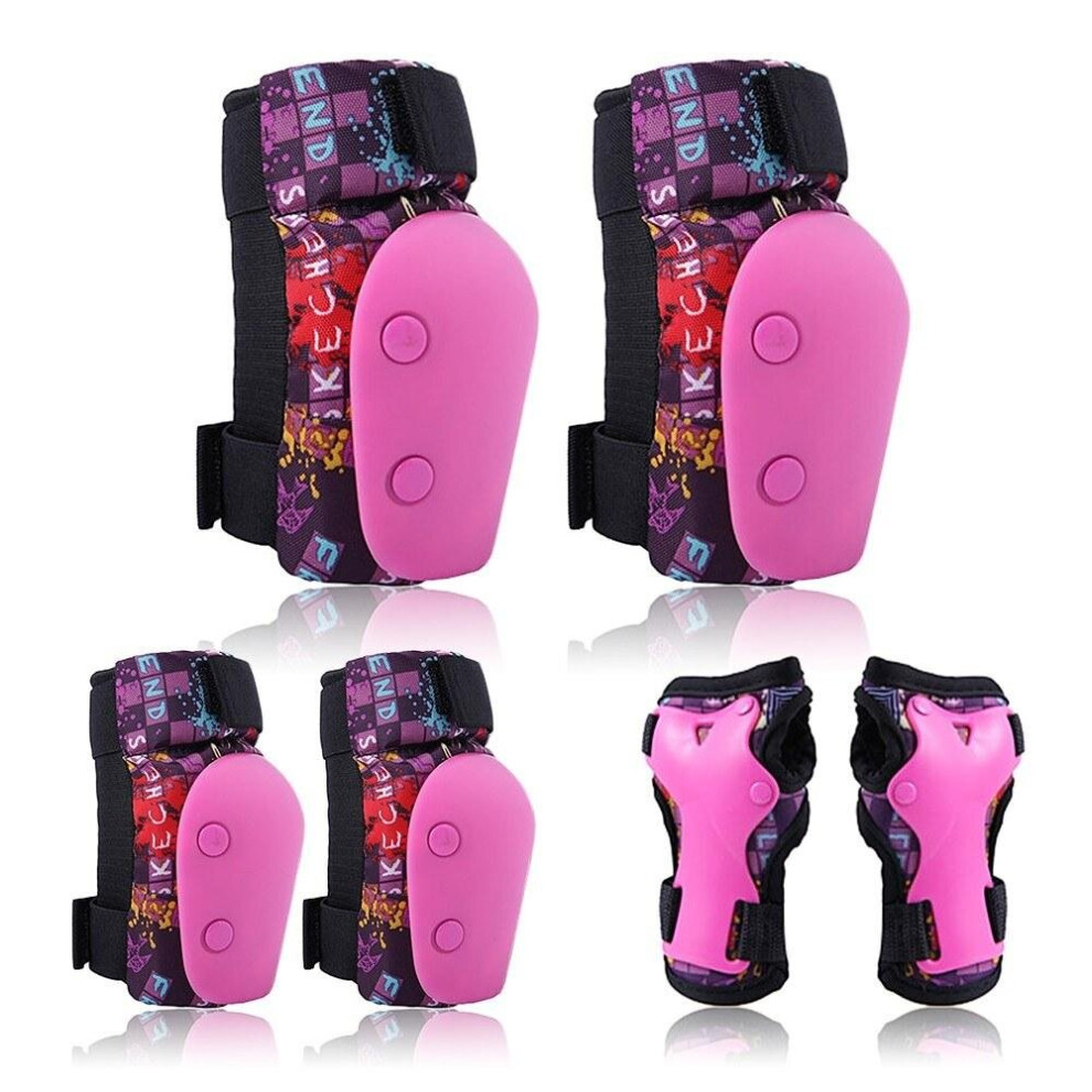 (Pink, S) 6 in 1 Kids Bike Pads Set Knee Elbow Wrist Guards Sport Protective Gear for Cycling Skateboard Roller Skating