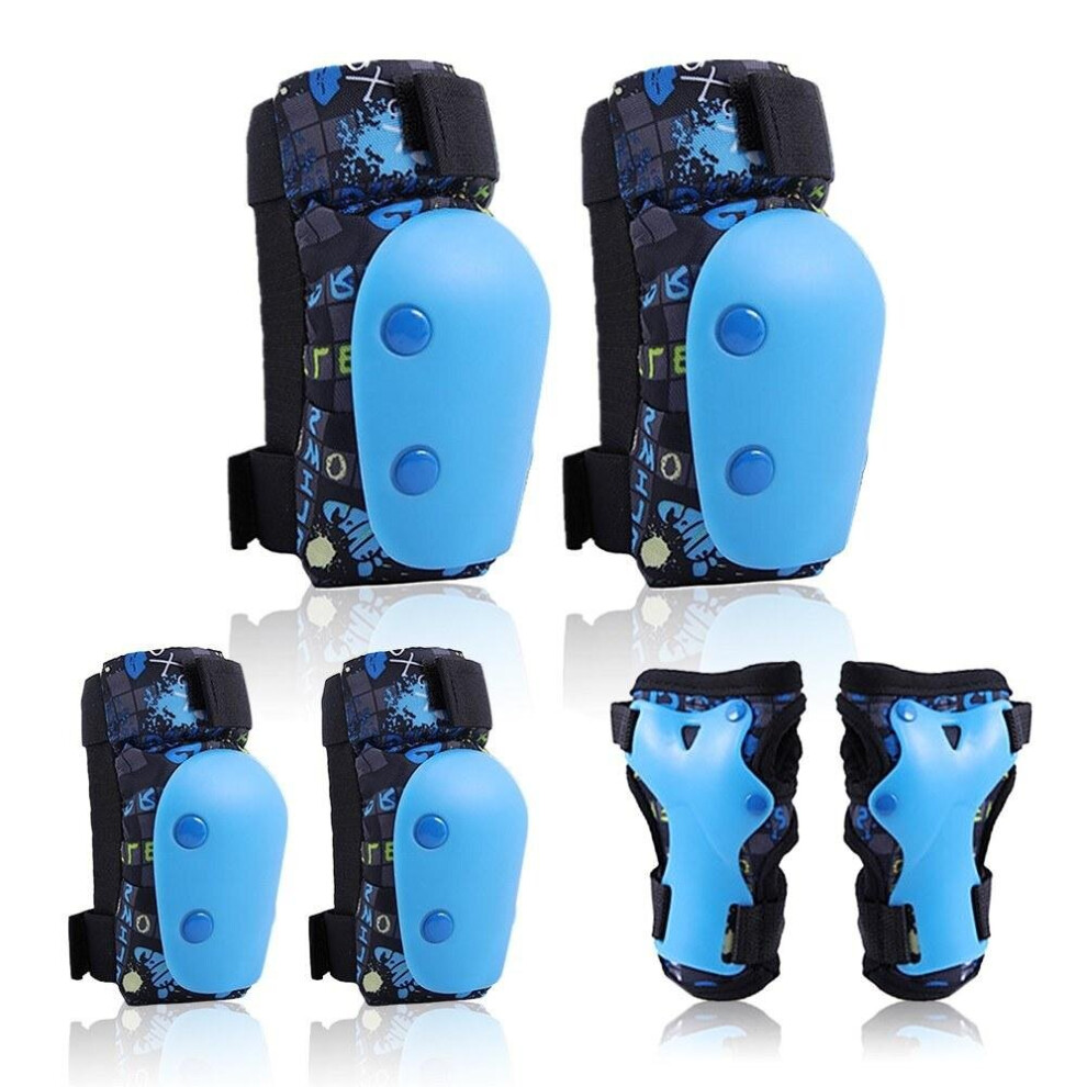 (Blue, M) 6 in 1 Kids Bike Pads Set Knee Elbow Wrist Guards Sport Protective Gear for Cycling Skateboard Roller Skating