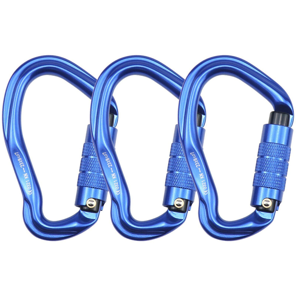 (Blue) 3pcs Carabiner Locks with Automatic Locking Gate 23KN Heavy Duty Aluminum Alloy Clips for Camping Hammocks