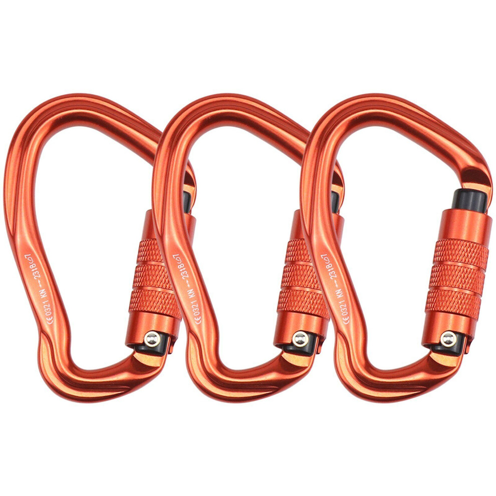 (Orange) 3pcs Carabiner Locks with Automatic Locking Gate 23KN Heavy Duty Aluminum Alloy Clips for Camping Hammocks