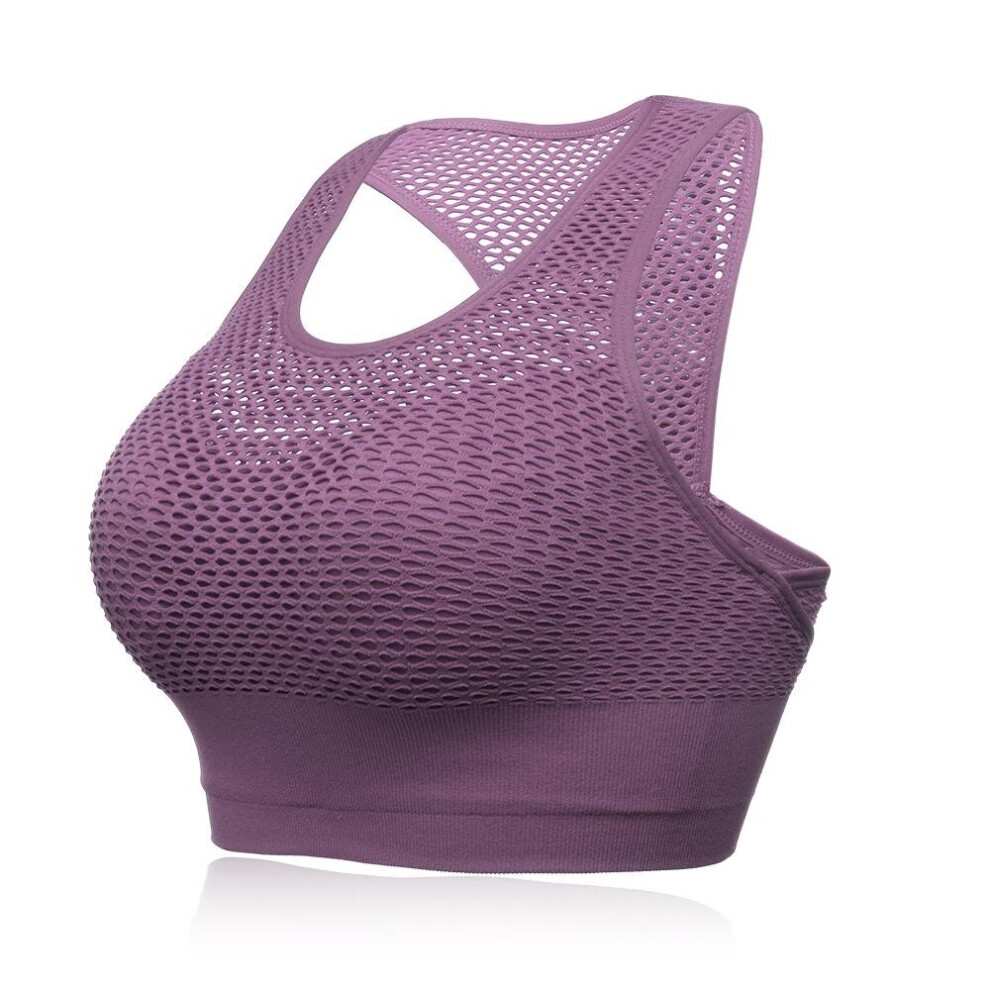 (Pink, L) Shockproof Quick Drying Sexy Back Padded Sports Bra