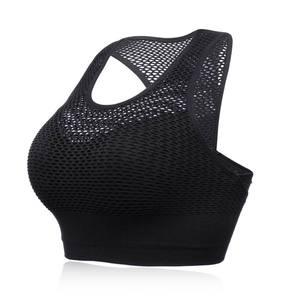 (Black, M) Shockproof Quick Drying Sexy Back Padded Sports Bra