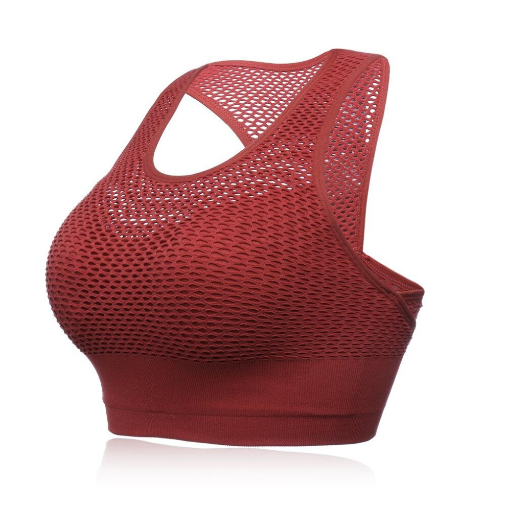 (Red, L) Shockproof Quick Drying Sexy Back Padded Sports Bra