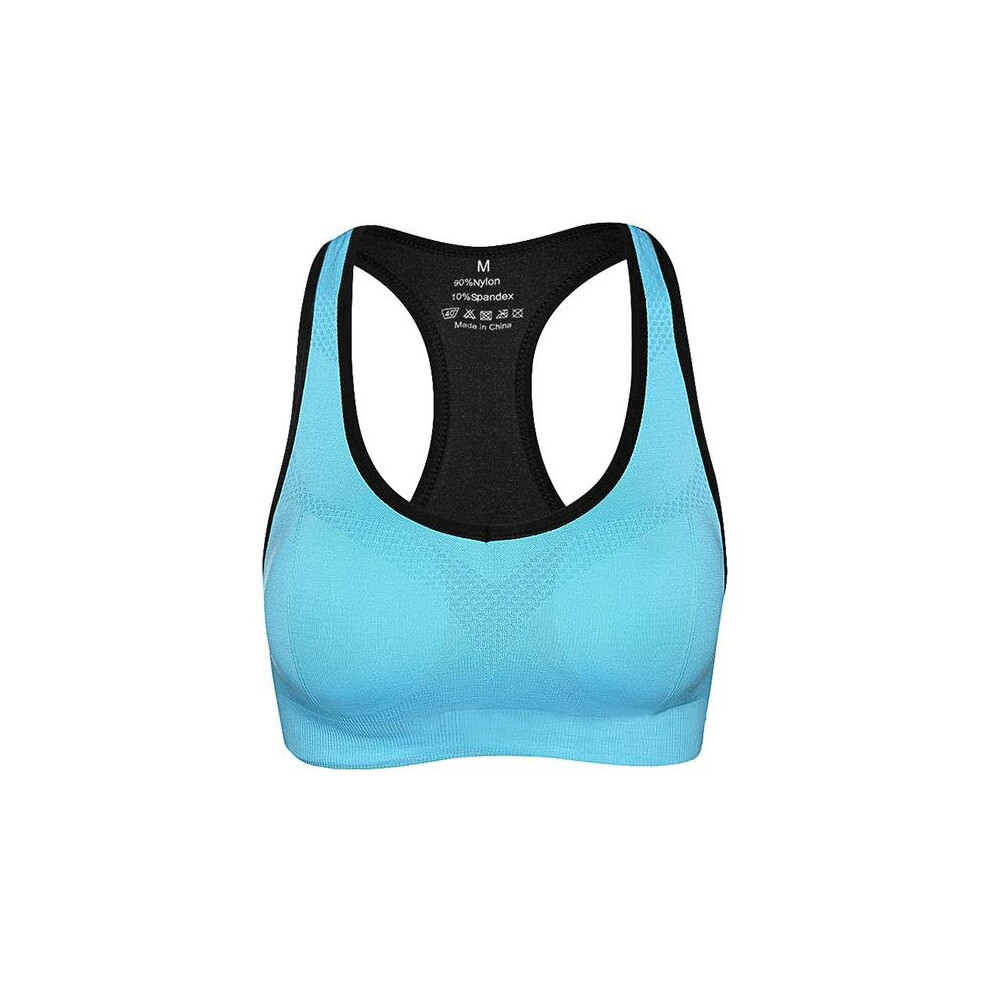 (Blue, M) Shakeproof Running Fitness Seamless Bra