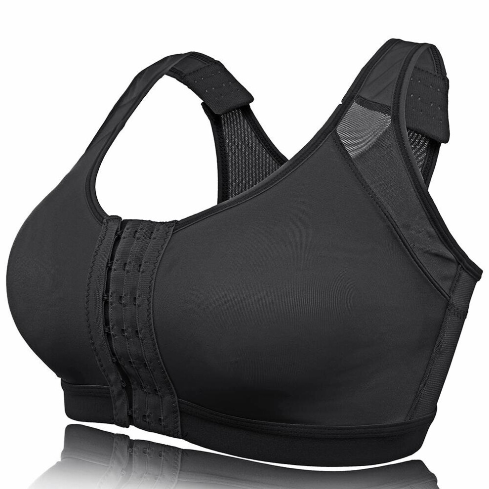 (Black, 8) Front Closure Shockproof Sports Bra