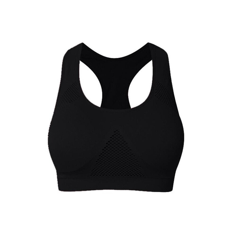 (Black, S) Wire Free Breathable Seamless Padded Sports Bra