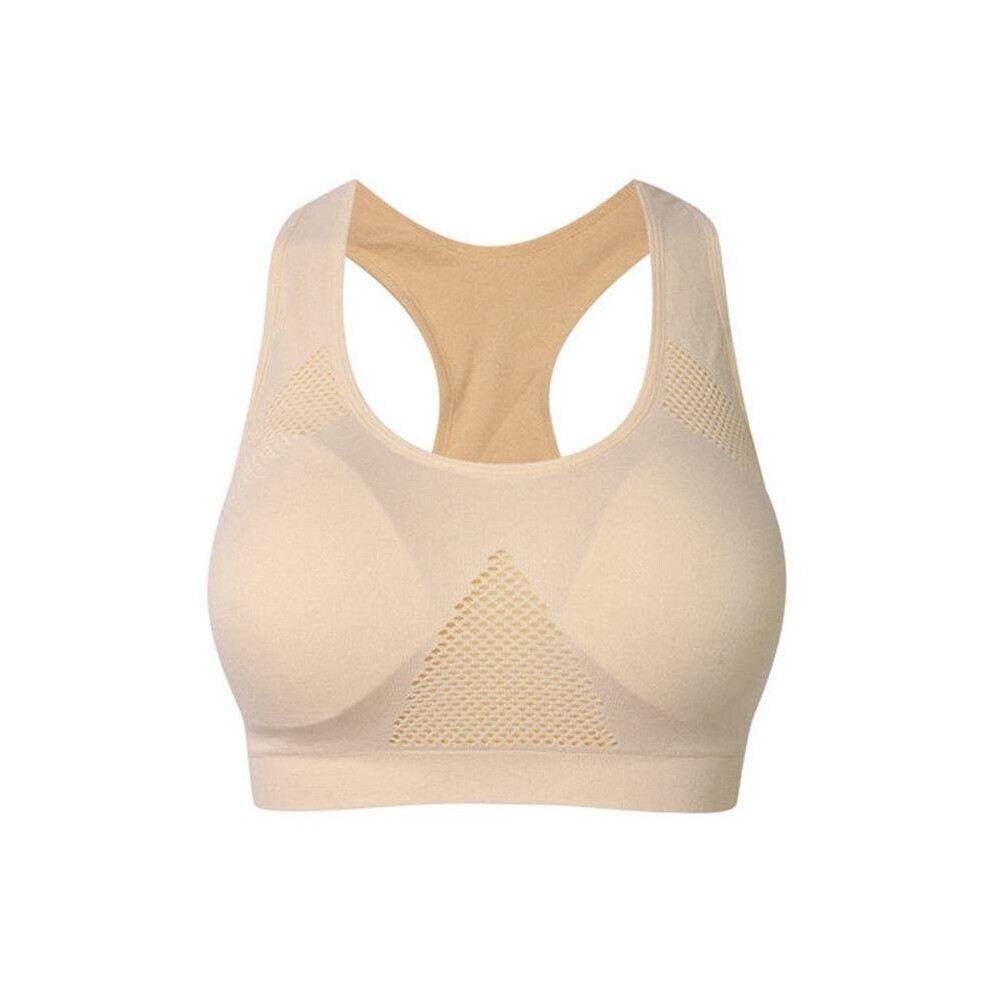 (khaki, M) Wire Free Breathable Seamless Padded Sports Bra