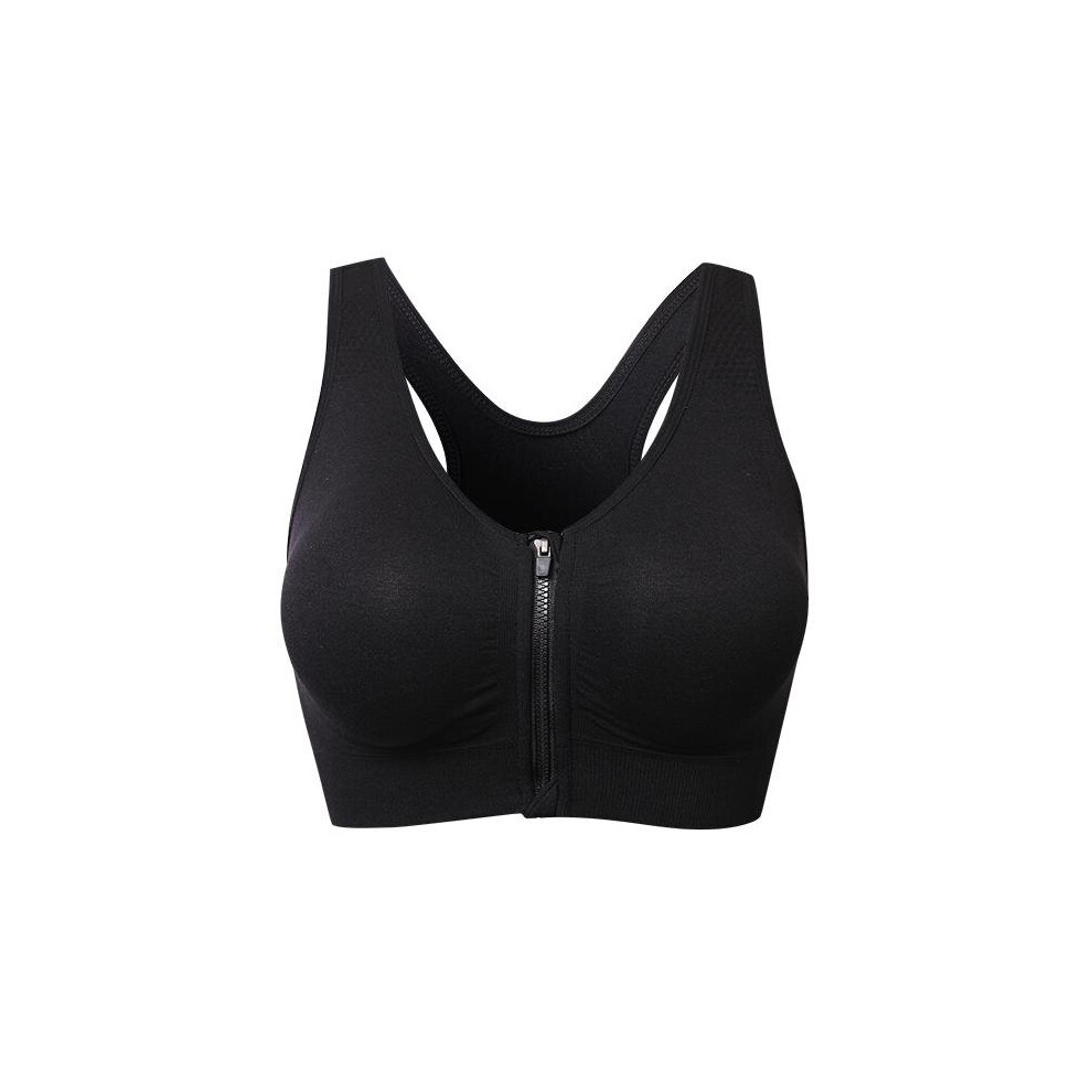 (Black, M) Wire Free Shakeproof  Front Zipper Sports Bra