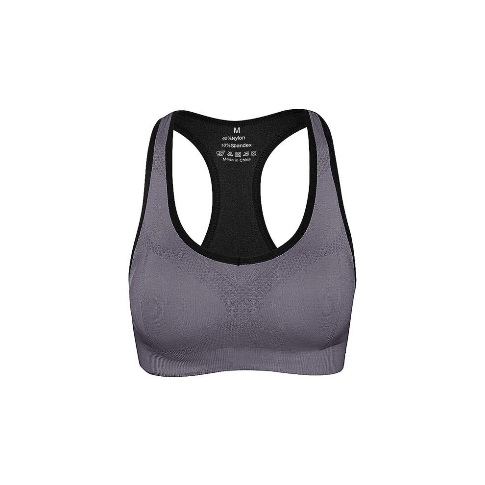 (Grey, XL) Shakeproof Running Fitness Seamless Bra