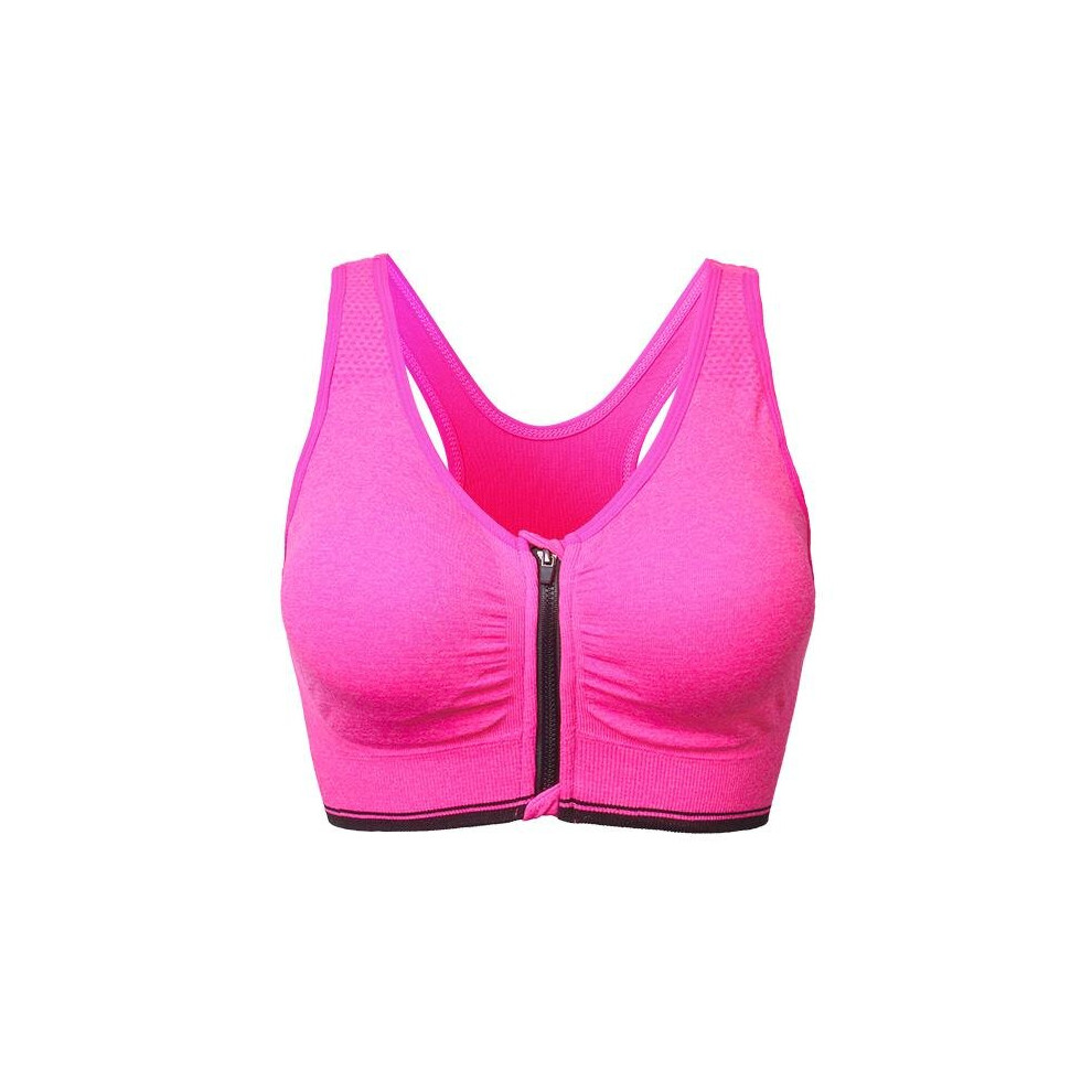 (Rose, L) Wire Free Shakeproof  Front Zipper Sports Bra