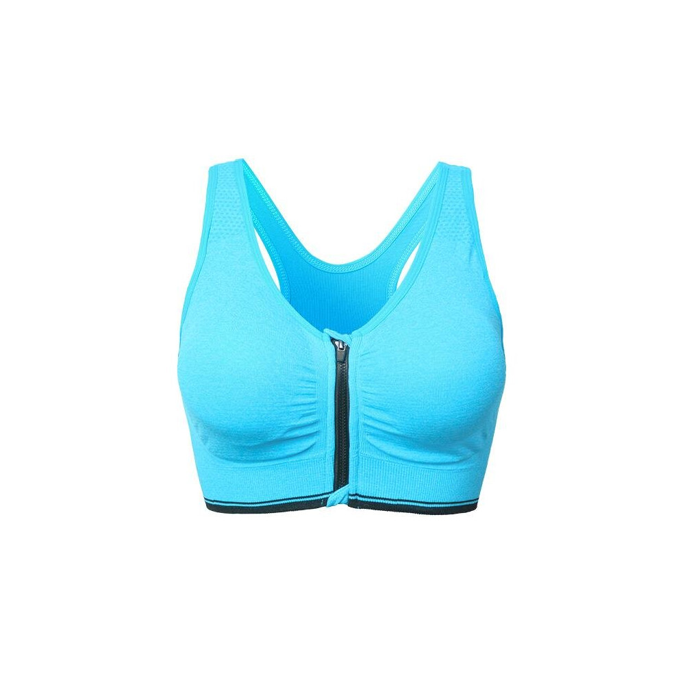 (Green, M) Wire Free Shakeproof  Front Zipper Sports Bra