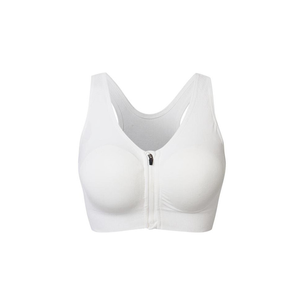 (White, L) Wire Free Shakeproof  Front Zipper Sports Bra