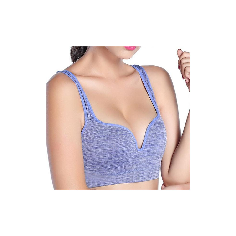 (Blue, XL) 3D Gather Push Up Seamless Running Bras