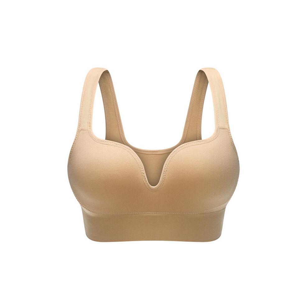 (khaki, L) 3D Gather Push Up Seamless Running Bras