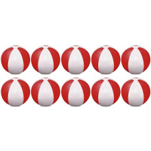 (Red & White) Pack of 10 Colour Inflatable Blow Up Beach Balls