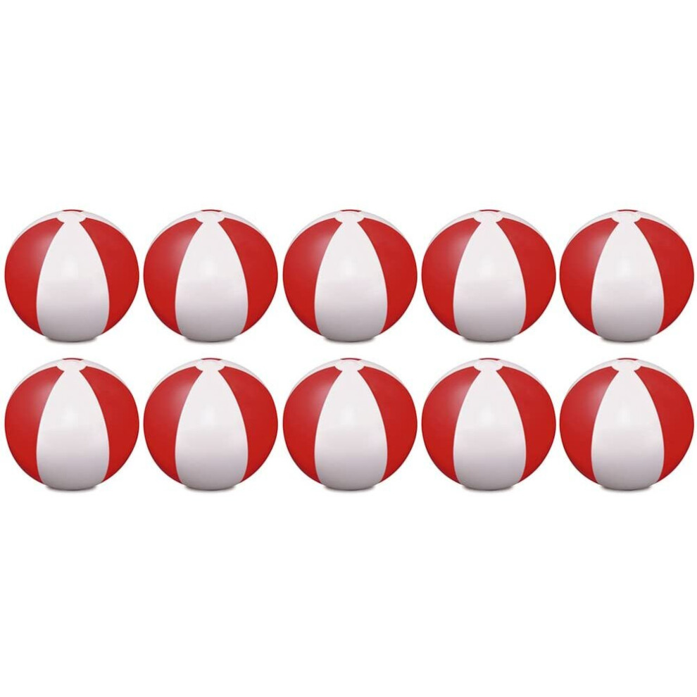 (Red & White) Pack of 10 Colour Inflatable Blow Up Beach Balls