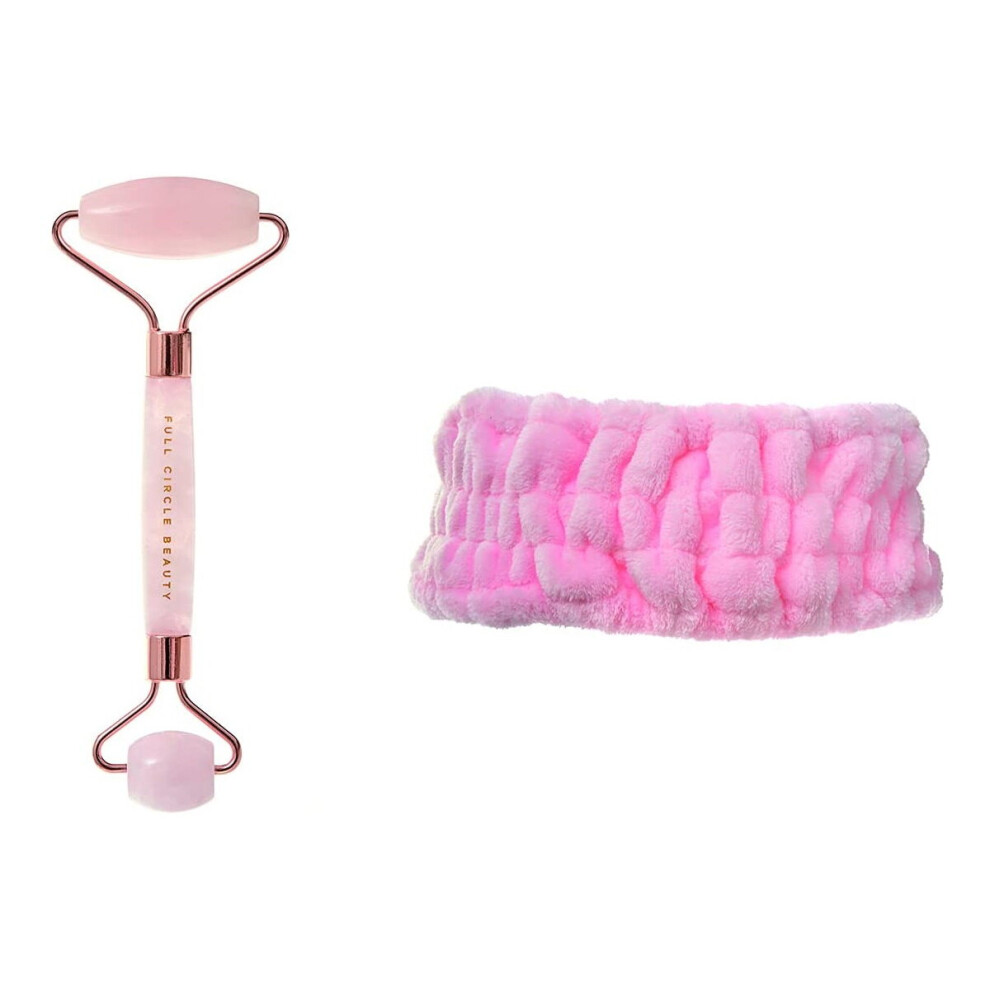 Full Circle Beauty Pamper & Prep Rose Quartz Roller And Headband