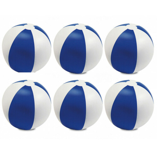 (Blue & White) Pack of 6 Colour Inflatable Blow Up Beach Ball Toy