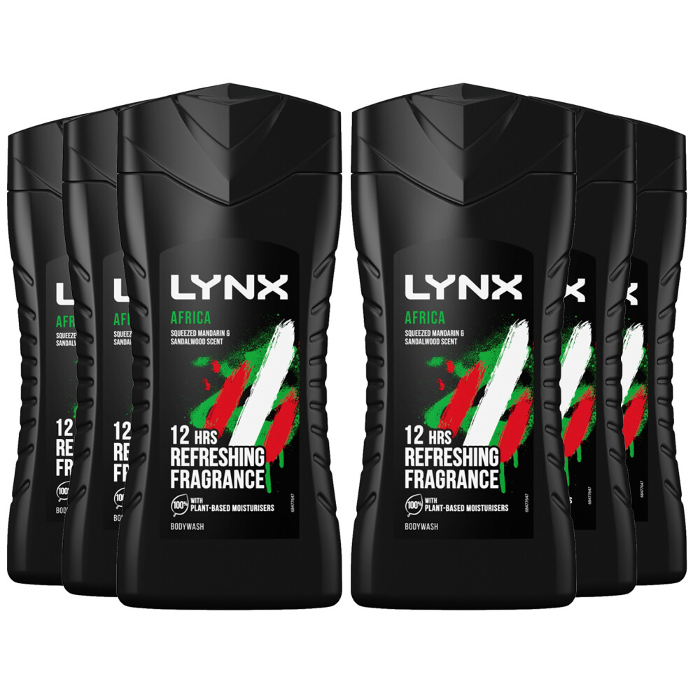 Lynx Africa 12-H Refreshing Shower Gel Body Wash for Men, 6x225ml