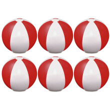 (Red & White) Pack of 6 Colour Inflatable Blow Up Beach Ball Toy