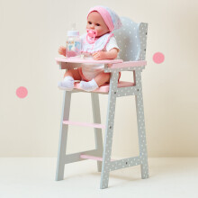 Seggiolone per Bambole Olivia's Little World, Mobili Giocattolo in Legno con Stampa a Pois e Seduta in Tessuto