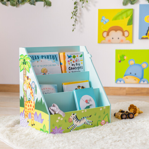 Kids Bookcase Childrens Magazine Rack Tidy Sunny Safari Fantasy