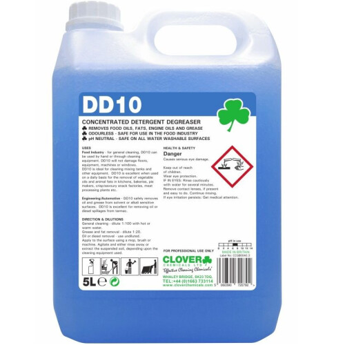 Clover DD10 Concentrated Detergent Degreaser ~ 2 x 5 Litre