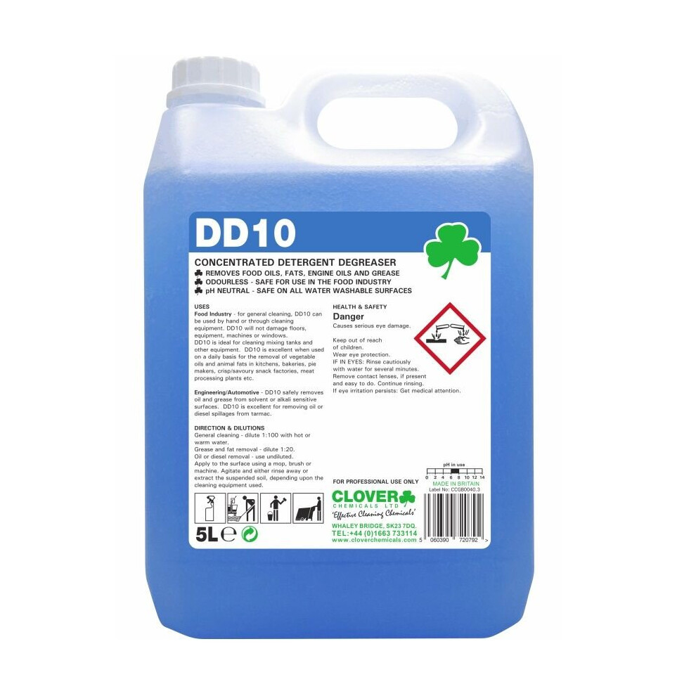 Clover Dd10 Concentrated Detergent Degreaser ~ 2 X 5 Litre 6083000093955