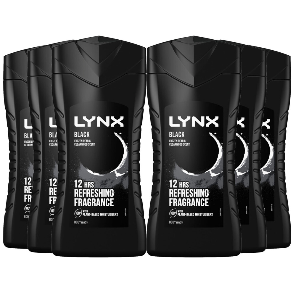 Lynx Black 12-H Refreshing Shower Gel Body Wash for Men 6x225ml